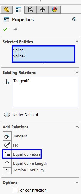 نحوهی انتخاب Splineها و اعمال قید خمیدگی یکسان (Equal Curvature)